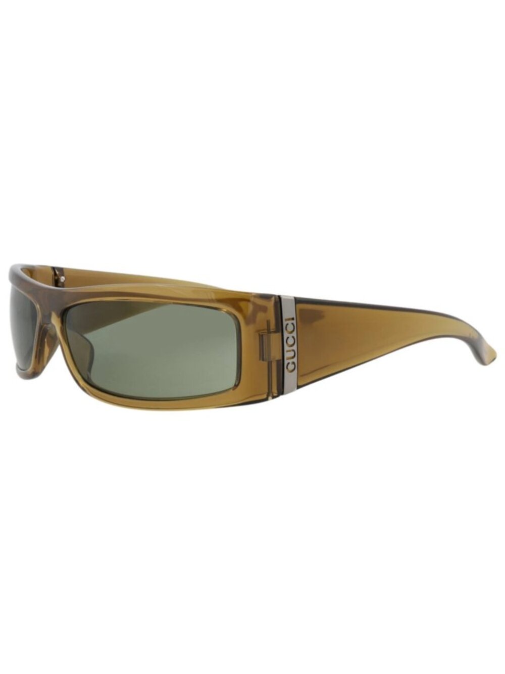 New Gucci Women's Sunglasses Shield Wrap Injection Frame Mens Brown Brown Green